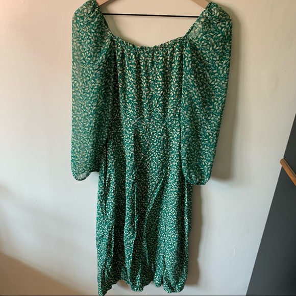 Zara Floral Green Midi Split Hem Dress Garden Plant Women's Medium - Picture 4 of 10